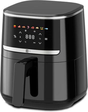 Аерофритюрниця aeco Compact 4,3 л з цифровим дисплеєм, 1500 Вт, 8 програм, регулювання температури 80–200°C, компактна, з книжкою рецептів