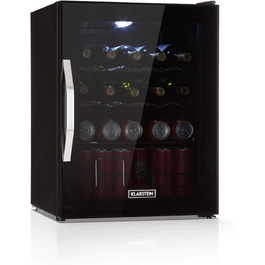 Klarstein Mini Fridge with Glass Door - 60 Liter Beverage Cooler with Adjustable Shelves & Wave Design Racks - Quiet Operation - Black