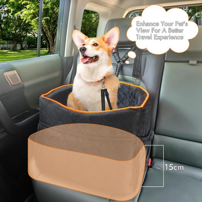 Memory Foam Dog Car Seat for Small Dogs (Under 11kg) - Elevated Design with Storage Pockets