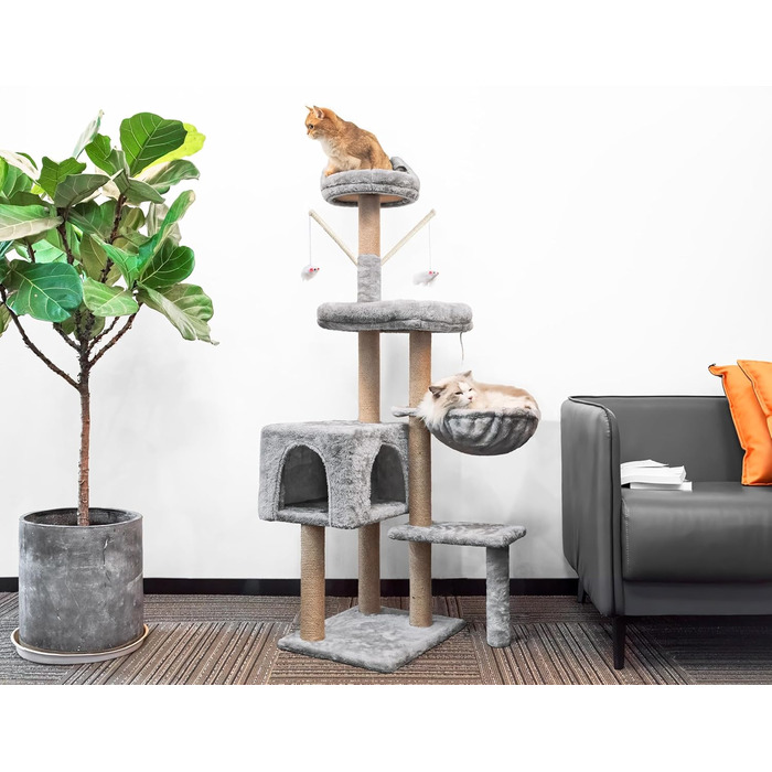 Драбина-кіготь для котів HOMIDEC 145 см з сизалю, з печерою та платформами