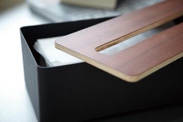 Yamazaki 7729 RIN Tissue Box with Lid, Black, Wood/Steel, Minimalist, 26 x 13 x 8.2 cm