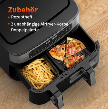 Фритюрниця TOKIT з подвійним зондом, 2800 Вт, 10 л, 12 програм, з вікном, без олії, 2 ящики, LED-touchscreen, 90% менше жиру