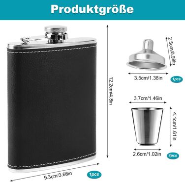 Фляга туристична 8oz з нержавіючої сталі, фляга з воронкою та 4 маленькими чашками, для алкоголю, похідна фляга для пікніків та вечірок (чорна)