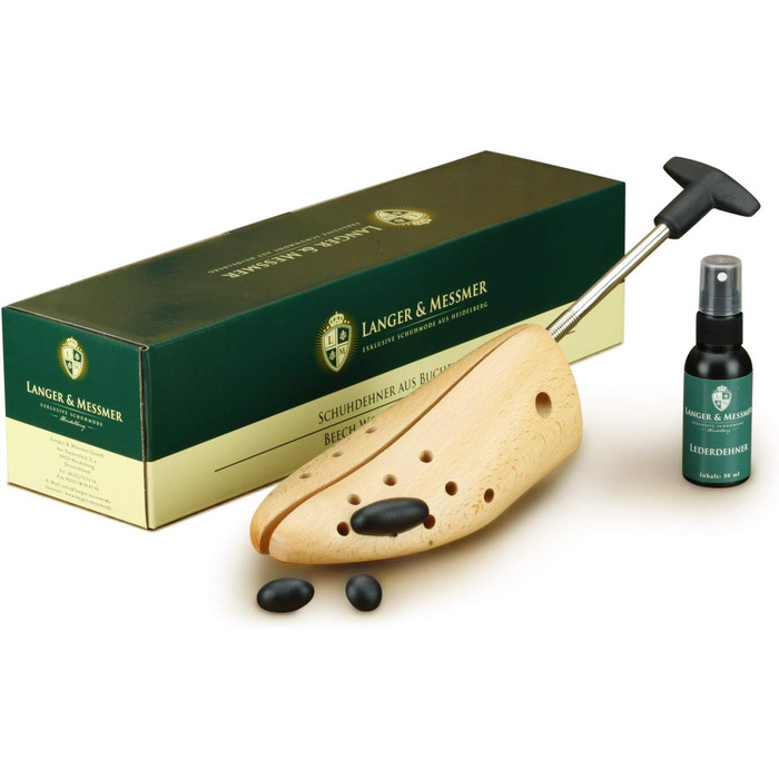 Langer & Messmer shoe stretchers for women against pinching shoes, boots or high heels - made of solid beechwood and metal mechanics - expands in width or length & width including leather stretching spray