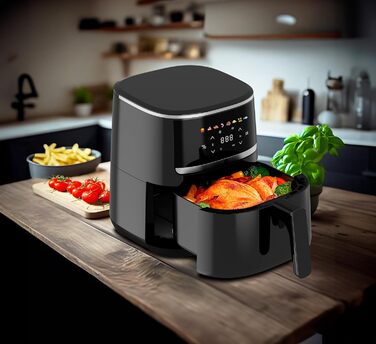 Аерофритюрниця aeco Compact 4,3 л з цифровим дисплеєм, 1500 Вт, 8 програм, регулювання температури 80–200°C, компактна, з книжкою рецептів