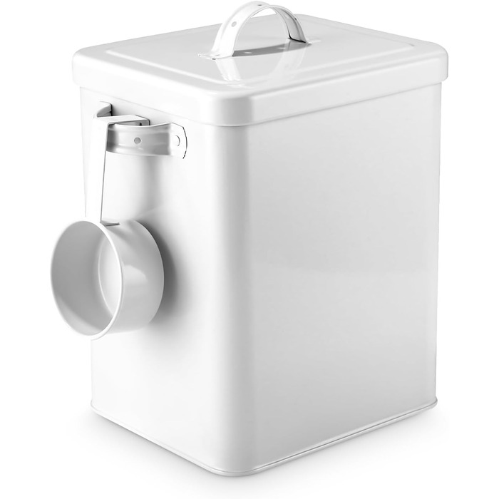 Контейнер для порошку 6.5L, металева коробка для прального порошку з дозатором, контейнер для корму для собак, котів, кавових зерен, білий