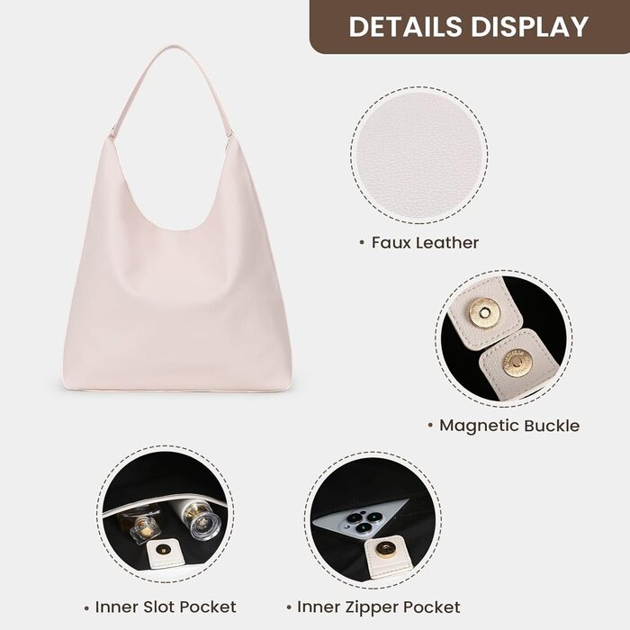Сумка жіноча GSenhui Hobo Bag бежева: велика шопер-баг з м'якої шкіри для роботи, навчання та покупок