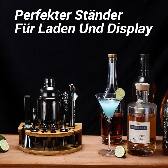 Cocktail Shaker Set, 12-Piece Stainless Steel Bar Accessory Set, 750ml Shaker Bartender Set with Stand, Ideal Cocktail Machine Bartender Set for the Home Bar (Black)