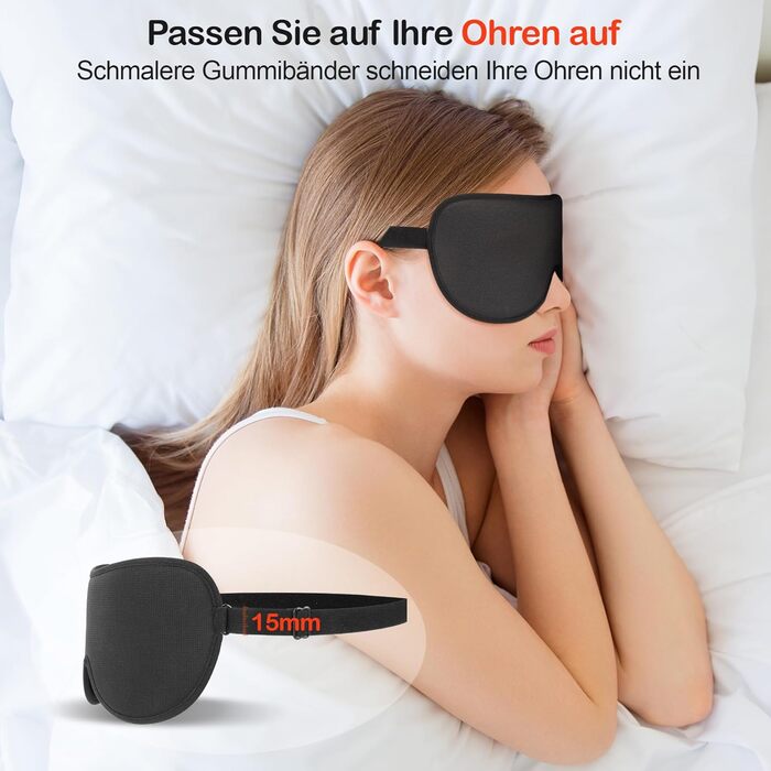 Маска для сну Boniesun для тих, хто спить на боці, з повітряними кишенями, блокує світло, регульована, м'яка та дихаюча, чорна