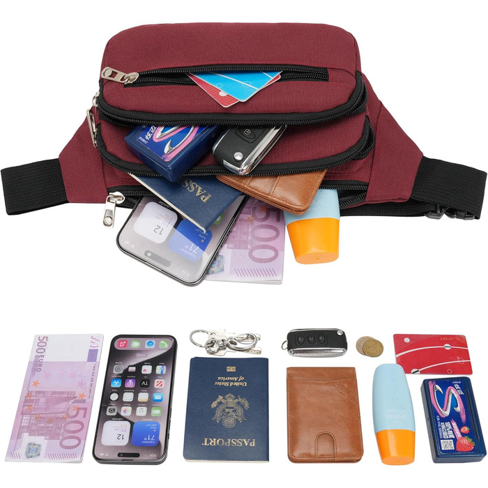 Поясна сумка на пояс, нагрудна сумка, унісекс, сучасна, для подорожей, прогулянок, собак, чоловіча та жіноча (Вишневий)