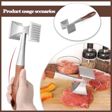 Fleischklopfer FlotRute: М'ясорубка, молоток для м'яса, 26 см, з дерев'яною ручкою, нержавіюча сталь