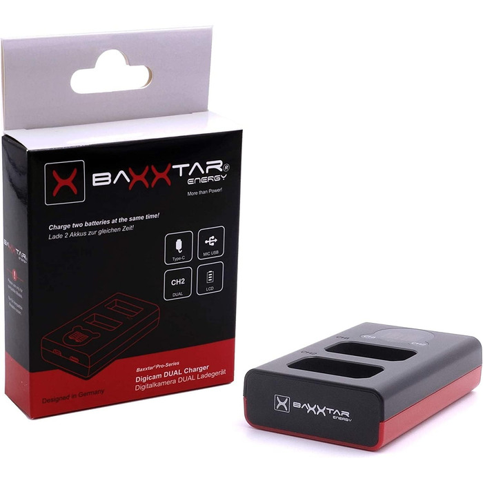 Акумулятор Baxxtar EN-EL15c 2600mAh з зарядним пристроєм Dual (LCD USB-C Micro-USB) для Nikon Z5, Z6 II, Z7 II, Z8, D500, D600, D610, D750, D780, D800, D810, D850, D7000, D7100, D7200, D7500, сумісний з EN-EL15b, ENEL15, EN EL15