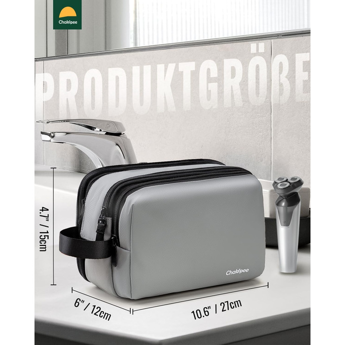 Чоловічий дорожній туалетний набір Kulturbeutel, водонепроникна косметичка з двома блискавками (сірий)