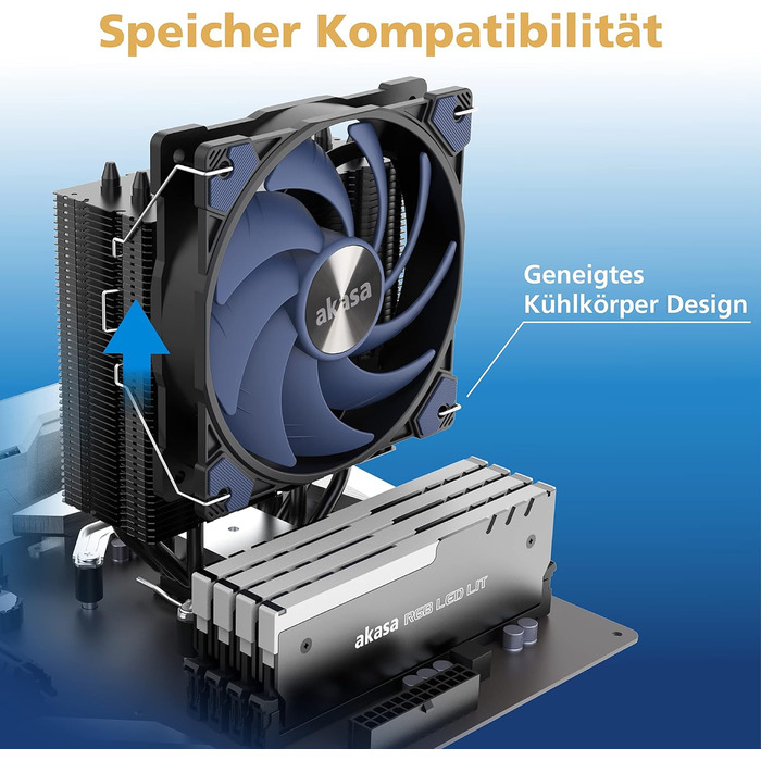 Система охолодження CPU Akasa Alucia H4 з вентилятором 120мм PWM, 4 теплові трубки, 185W TDP, для Intel LGA 2066, 2011, 1151, 1155, 1150, 1200, AMD AM4 AM5 Ryzen