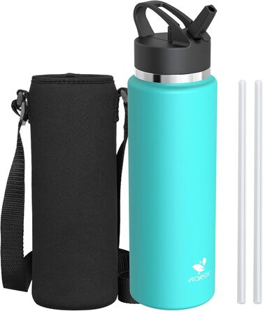 AORIN Stainless Steel Water Bottle, 500ml/750ml/1L Leak-Proof Water Bottle with Straw, BPA-Free Drinking Bottle for Kids, Vacuum-Insulated Thermos for Sports, School, Fitness, Outdoor (1000 ml, Mint)