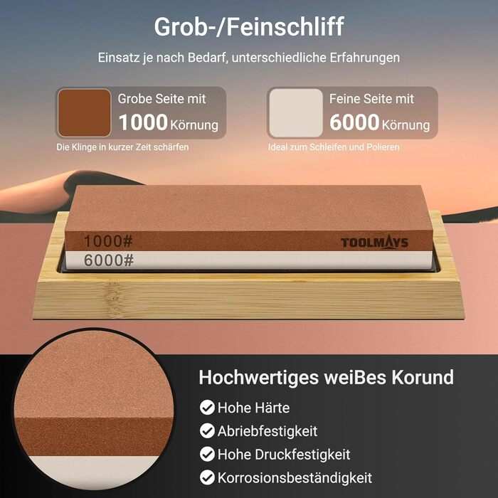 Набір точильного каменю Schleifstein 400/1000 та 1000/6000 з підставкою, для заточування ножів, японський точильний камінь
