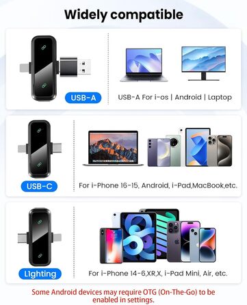 Беспроводной петличный микрофон Dual Set - Plug & Play, с автоматическим сопряжением, шумоподавлением, для iPhone, Android, USB-C устройств, YouTube, подкастов и видеосъемки