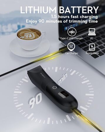 Електричний чоловічий триммер для тіла Kibiy з LED-дисплеєм, IPX7, олія для лез