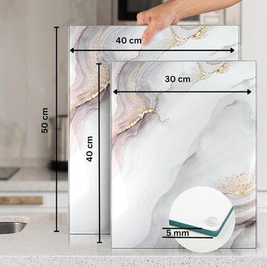 Скляна дошка для нарізання 40x30 см – гігієнічна скляна дошка з загартованого скла – стійка до високих температур, подряпин та ковзання – скляна плита для кухні – чорна з ма Marmoroptik (Design 07, 50L x 40B cm)