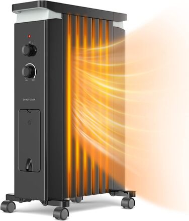 RELAX4LIFE Oil Radiator 1500W, Electric Heater with 7 Fins & 3 Heat Settings & Towel Rail, Electric Heater Energy-Saving, Electric Heater Overheat Protection & Tip-Over Protection, 5-35° C (Black)