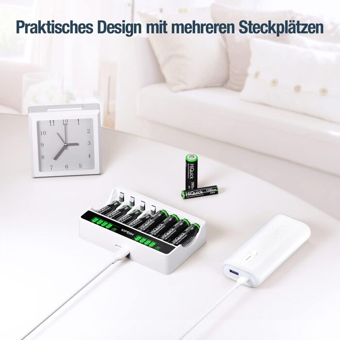 Зарядний пристрій HiQuick для акумуляторів AA та AAA (8 місць) з LCD-дисплеєм + 4 x AA + 4 x AAA акумулятори