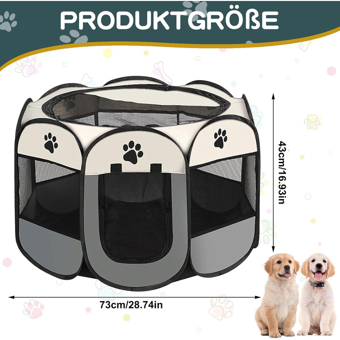 Складана вольєр для цуценят та котів 74x74x43 см - сірий. Підходить для собак, котів, кроликів.