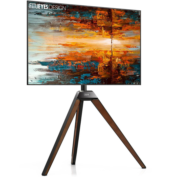 Підставка для телевізора FITUEYES – стильна підставка-монопод для телевізорів 37-65 дюймів (до 35 кг), регульована висота, поворотна, з місцем для зберігання, коричнева