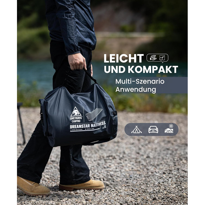 Надувний матрац OneTigris Dreamstar самонадувний (70x198 см) сірий для кемпінгу, подорожей та автомобіля