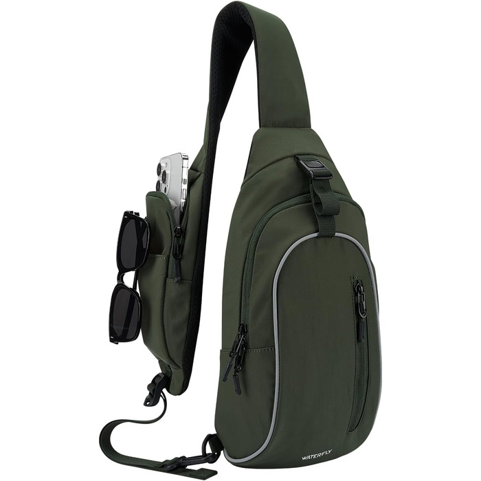 Чоловіча/Жіноча сумка через плече Waterfly: Messenger Bag, Sling Bag, Crossbody Bag для спорту, подорожей, велоїзди та піших прогулянок (Хакі)