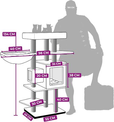 Котячий комплекс Petrebels Cleopatra, 134 см, з лежаком та котячою печерою, діаметр стовпів 9 см, бежевий/кремовий