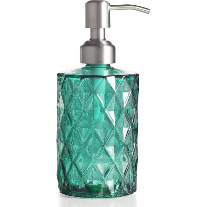 Дозатор для мила Ekirlin зі скла, 340 мл, для кухні та ванної кімнати, з нержавіючою сталевою помпою, підходить для мила, олій, шампуню (темно-сірий, зелений)