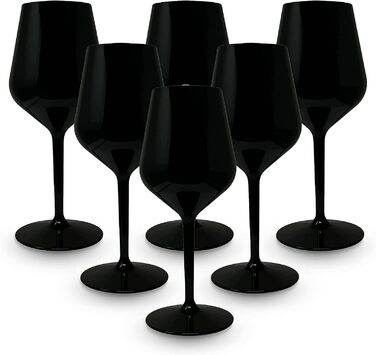 BRYNA - Set of 6 Wine Glasses 33 Cl made of Polycarbonate (hard plastic), 100% Italian design, unbreakable glasses, reusable and dishwasher-safe wine glasses, Black