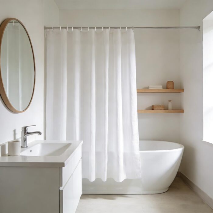 Штора для ванної кімнати YISURE антигрибкова 200x220 см, біла, з поліестеру, з магнітами, водовідштовхувальна