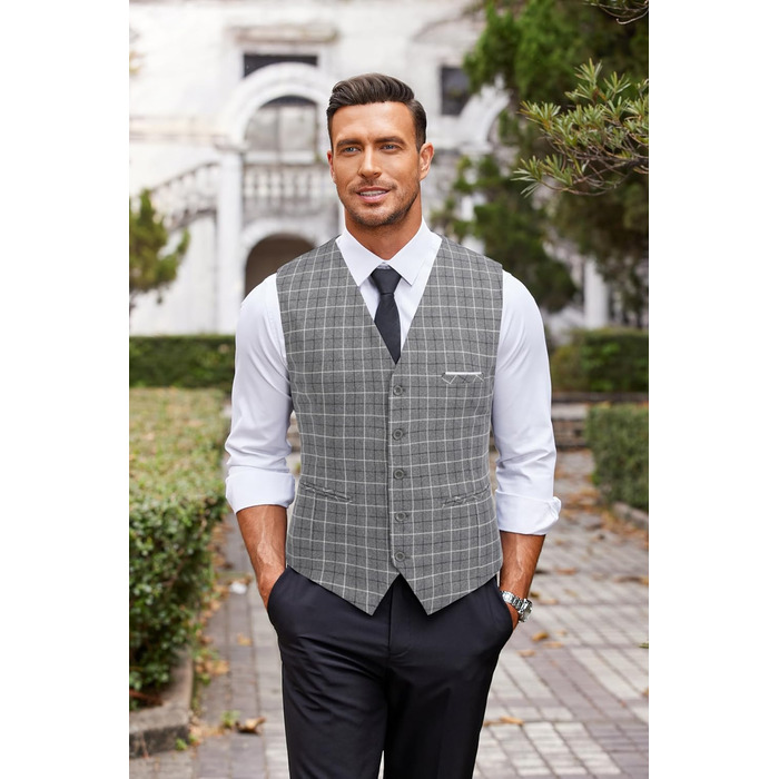 Жилет чоловічий під костюм COOFANDY, формальний, для весілля, класичний, slim fit, сірий в клітинку