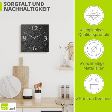 ARTLAND Wall Decor Wall Clock without Ticking Sounds Aluminum Quartz Clock 30x30 cm Square Silent Analog Quartz Clock, 4 Numbers 30x30 cm Slate Look U1RE