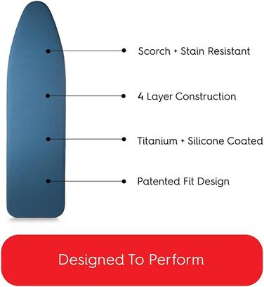 Padded Premium Ironing Board Cover with Titan Silicone Coated Technology, with Thick Multi Padding in Various Sizes 15 x 48 inches Blue