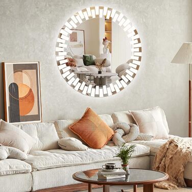 Круглий дзеркало для ванної кімнати YOLEO з підсвічуванням, 60 см, сенсорне керування, захисне скло, 3 кольори світла, регулювання яскравості, 80x80 см