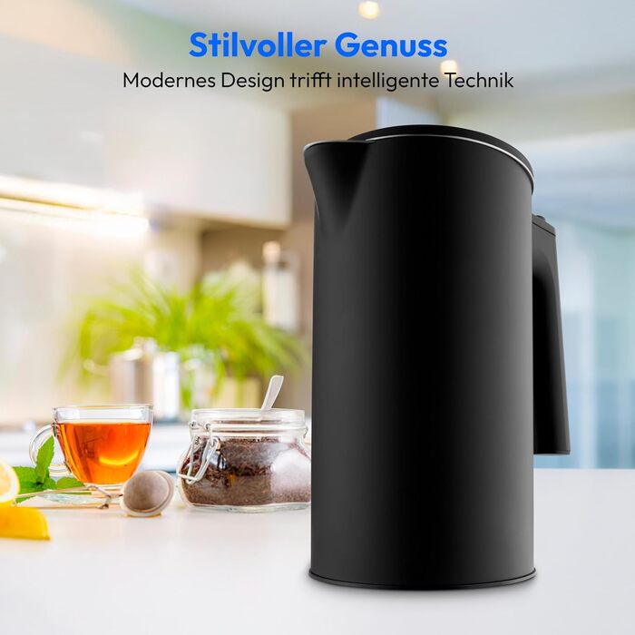 Електричний чайник MEDION LIFE MD12106, 2.2 кВт, 1.5 л, LED дисплей, LED підсвітка, автопрограми, захист від дітей, чорний