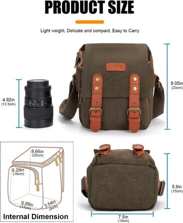 CADeN Ретро сумка для камери на плечі для Sony Canon, водонепроникна, для DSLR та беззеркальних камер, легка та компактна (коричнева)