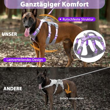 Шлейка безпеки для собак Huntboo, анти-втеча, для панічних собак, з ручкою, регульована, для маленьких, середніх та великих собак (лавандовий, M)