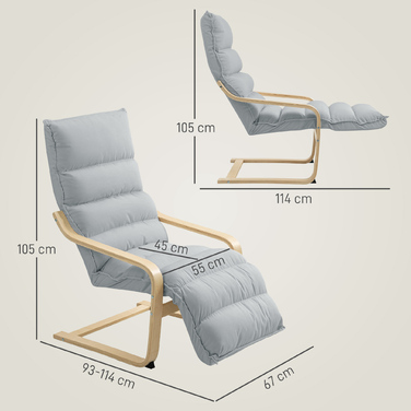 HOMCOM Lounger Chair with Adjustable Footrest, Velvet-Look for Living Room Rocking Chair with Armrests, Recliner, Reading Chair Light Grey | Aosom