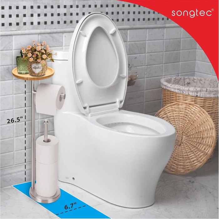 Підставка для туалетного паперу з запасом та полицею, стабільна, самостійна модель для 5 рулонів, з нержавіючої сталі з важким дном, матове нікелювання