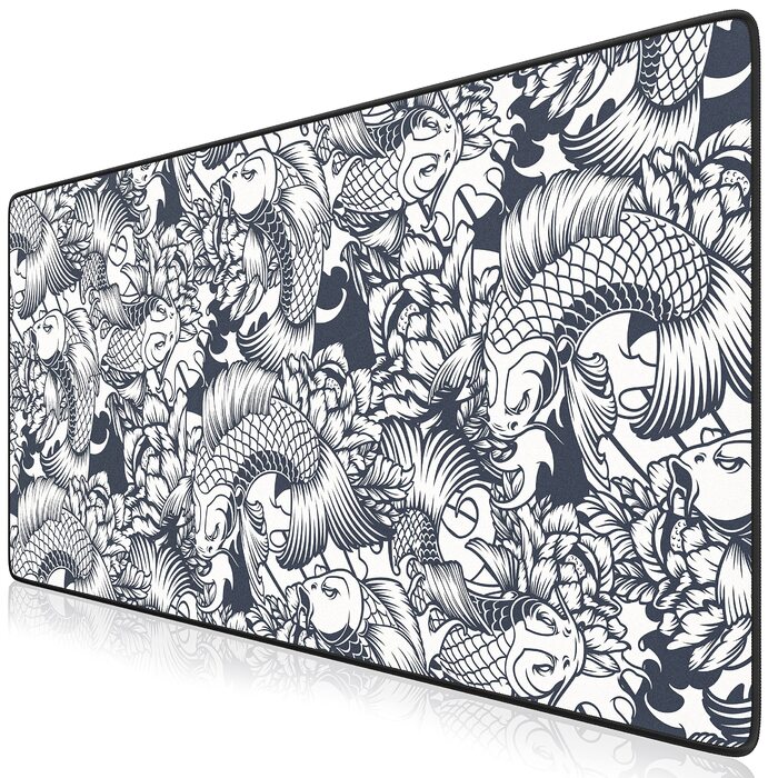 Ігровий килимок для миші TITANWOLF XXL Speed Gaming Mousepad, 900x400мм, чорний, дизайн Koi — великий килимок на весь стіл для підвищення точності та швидкості