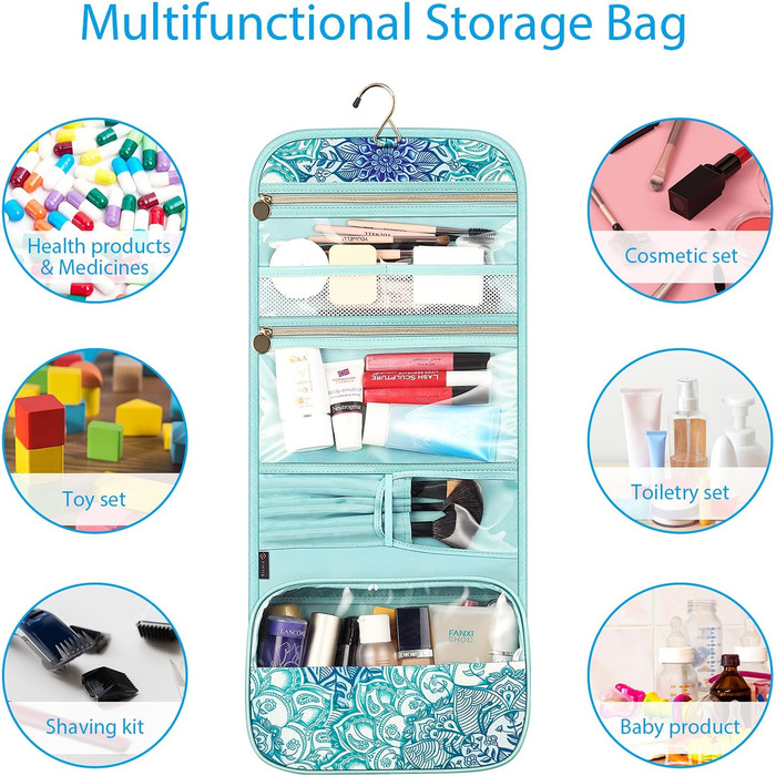 Fintie Косметичка-органайзер для подорожей, велика водонепроникна сумка для макіяжу, блакитного кольору, для жінок та дівчат