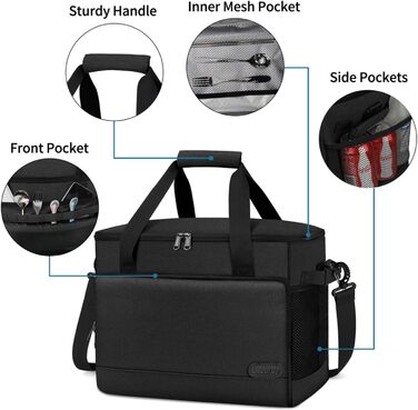 Термосумка Lubardy 15L/30L сіра/чорна: велика, складна, водонепроникна, для пікніків та обідів