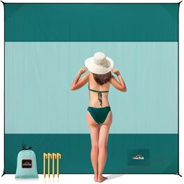 AnorTrek Пляжна ковдра без піску, водонепроникна, 300x300 см, велика, швидковисихаюча, легка, м'яка та міцна, для пляжу, кемпінгу, пікніка та саду