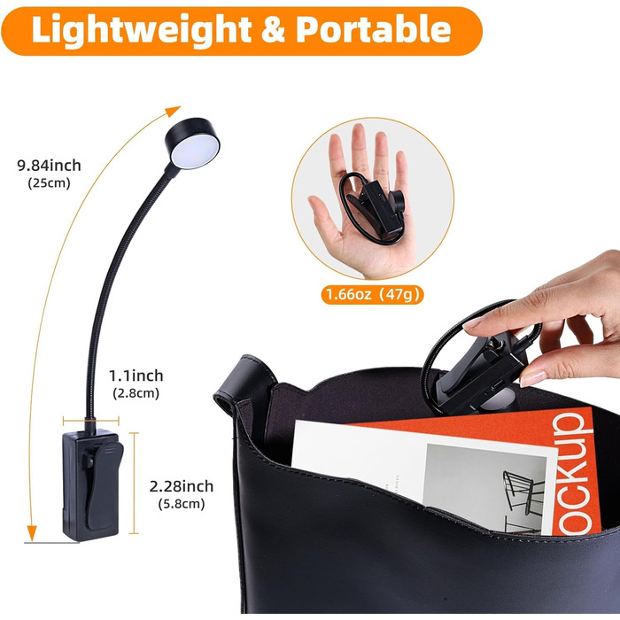 KunHe Лампа для читання на ліжку з USB зарядкою - 3 режими освітлення та 3 рівні яскравості, легка та компактна