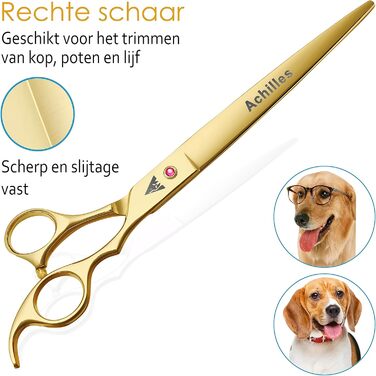 Професійні ножиці для грумінгу собак Achilles 7 дюймів - Японська сталь преміум-якості, ножиці для догляду за собаками (Золото, 7 дюймів)