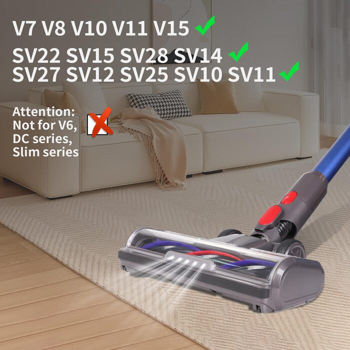 Насадка для пилососа Dyson V7 V8 V10 V11 V15 FEVORCS з підсвічуванням для твердих поверхонь та килимів
