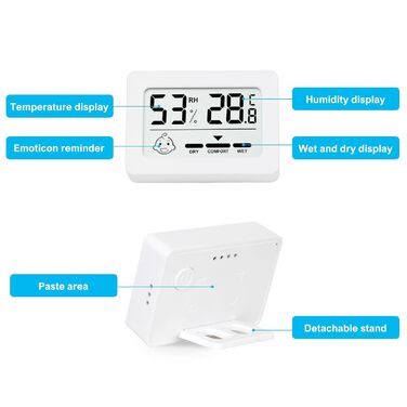 YIFMOO 6 Pack Mini Thermometer Hygrometer Indoor, Digital Thermometer Hygrometer with Smiley Display for Baby Rooms, Senior Rooms, Study Rooms, Wine Cellars, Living Rooms, etc., (white)